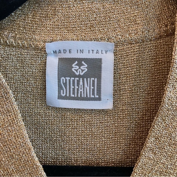 STEFANEL Sz S 65% Cupro Oversized Made in Italy Gold Metallic Buttons Cardigan - Picture 8 of 10
